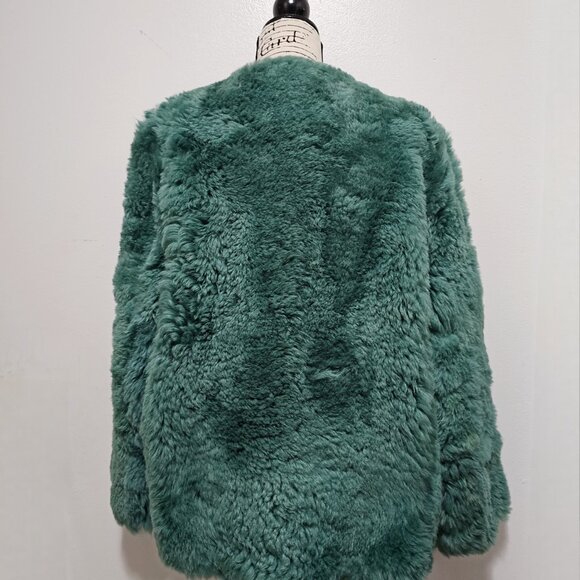 NewReal Toscana Sheepskin Lamb Fur Coat Jacket Blueish Green Emerald Moss Teddy - Picture 4 of 5